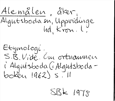 Bild på arkivkortet för arkivposten Alemålen