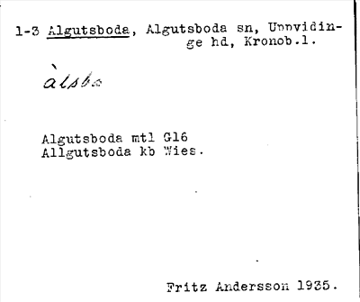 Bild på arkivkortet för arkivposten Algutsboda
