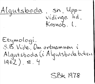 Bild på arkivkortet för arkivposten Algutsboda