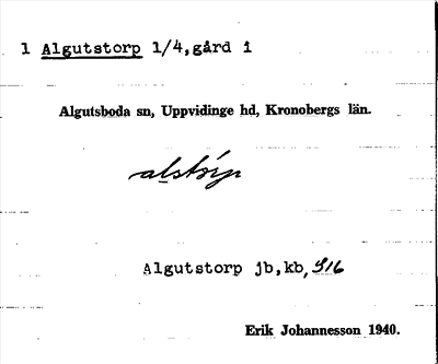 Bild på arkivkortet för arkivposten Algutstorp