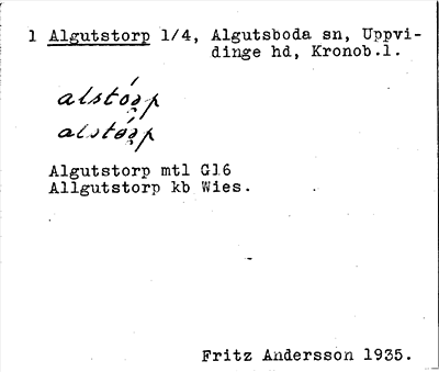 Bild på arkivkortet för arkivposten Algutstorp