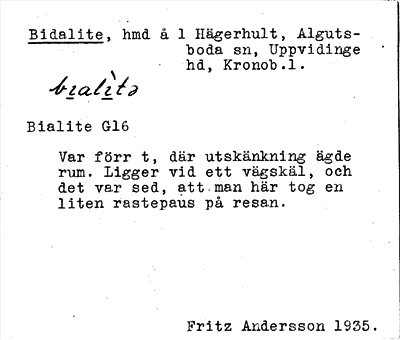 Bild på arkivkortet för arkivposten Bidalite
