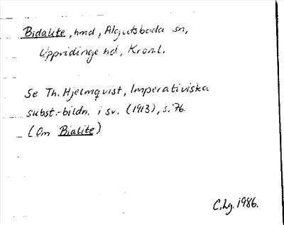 Bild på arkivkortet för arkivposten Bidalite