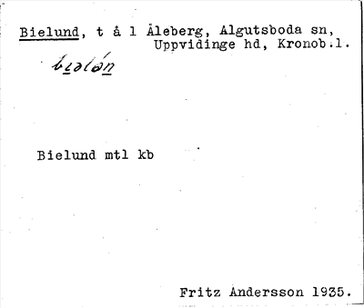 Bild på arkivkortet för arkivposten Bielund