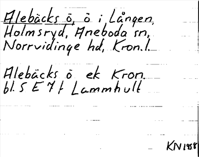 Bild på arkivkortet för arkivposten Alebäcks ö