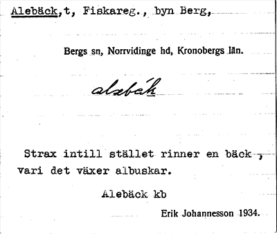 Bild på arkivkortet för arkivposten Alebäck