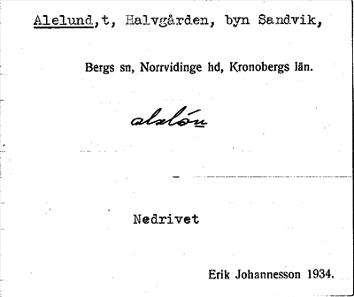 Bild på arkivkortet för arkivposten Alelund