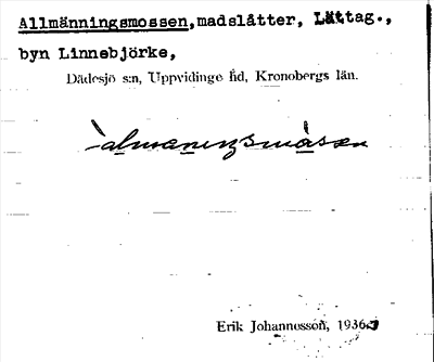 Bild på arkivkortet för arkivposten Allmänningsmossen
