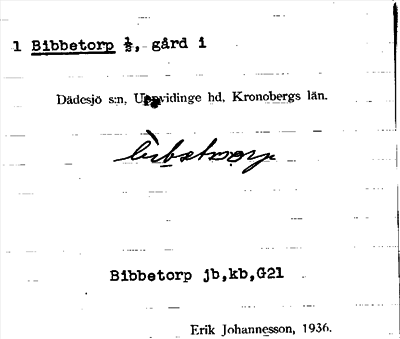 Bild på arkivkortet för arkivposten Bibbetorp
