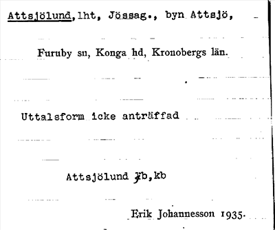Bild på arkivkortet för arkivposten Attsjölund