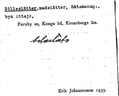 Bild på arkivkortet för arkivposten Billeslätter