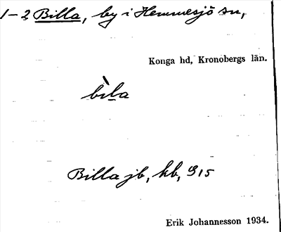 Bild på arkivkortet för arkivposten Billa