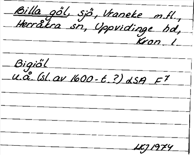 Bild på arkivkortet för arkivposten Billa göl