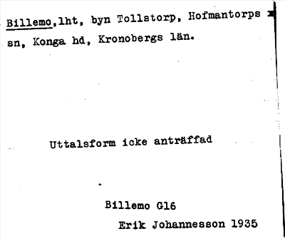 Bild på arkivkortet för arkivposten Billemo