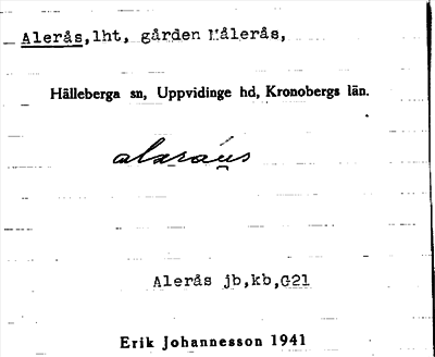 Bild på arkivkortet för arkivposten Alerås