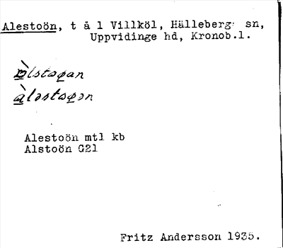Bild på arkivkortet för arkivposten Alestoön