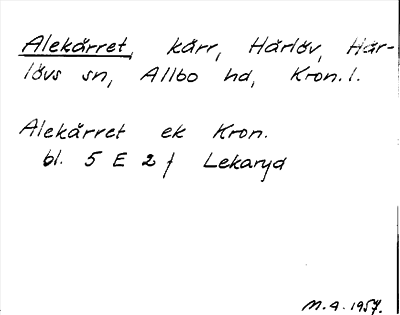Bild på arkivkortet för arkivposten Alekärret