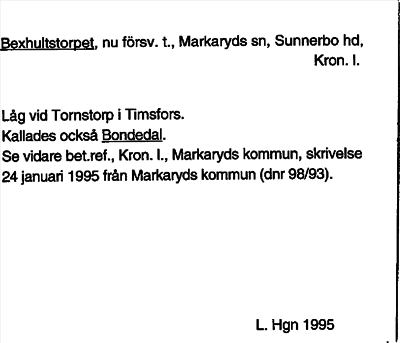Bild på arkivkortet för arkivposten Bexhultstorpet