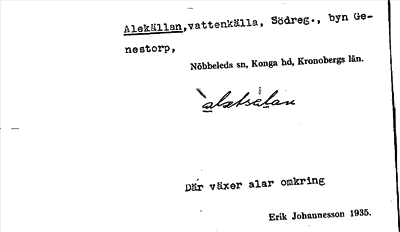 Bild på arkivkortet för arkivposten Alekällan