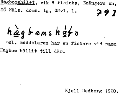 Bild på arkivkortet för arkivposten Hagbomshålet