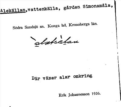 Bild på arkivkortet för arkivposten Alekällan