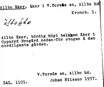 Bild på arkivkortet för arkivposten Allbo åker