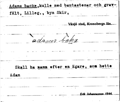Bild på arkivkortet för arkivposten Adams backe