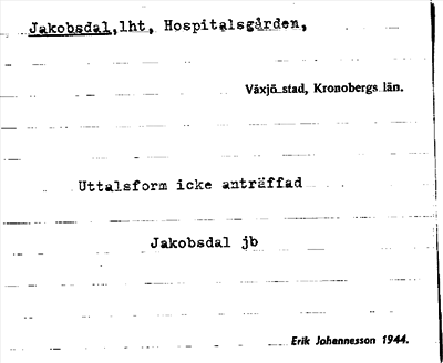 Bild på arkivkortet för arkivposten Jakobsdal