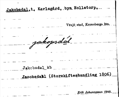 Bild på arkivkortet för arkivposten Jakobsdal