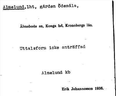 Bild på arkivkortet för arkivposten Almelund