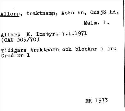 Bild på arkivkortet för arkivposten Allarp