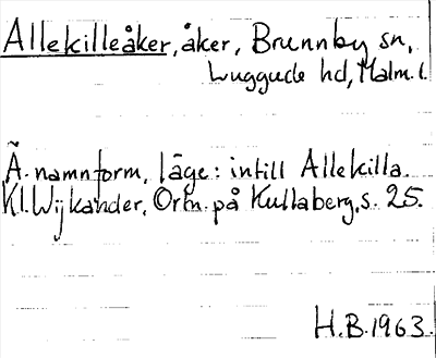 Bild på arkivkortet för arkivposten Allekille åker