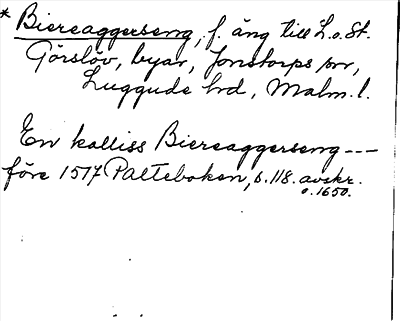 Bild på arkivkortet för arkivposten *Biereaggerseng