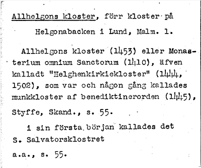 Bild på arkivkortet för arkivposten Allhelgons kloster