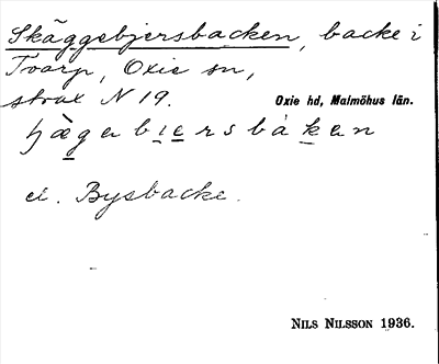 Bild på arkivkortet för arkivposten Skäggebjersbacken