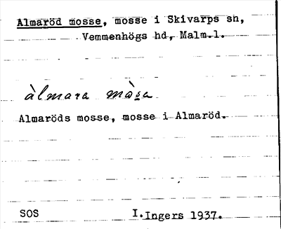 Bild på arkivkortet för arkivposten Almaröd mosse