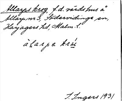 Bild på arkivkortet för arkivposten Allarps krog