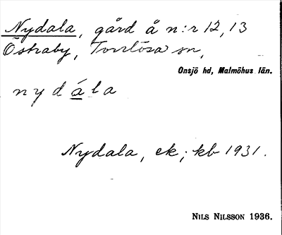 Bild på arkivkortet för arkivposten Nydala