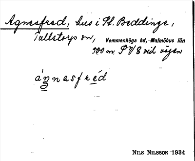 Bild på arkivkortet för arkivposten Agnesfred