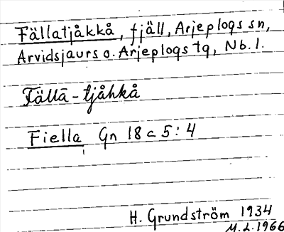 Bild på arkivkortet för arkivposten Fällatjåkkå