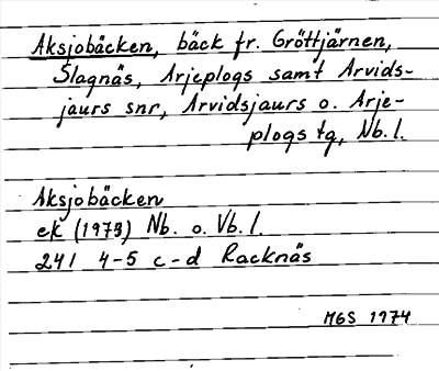 Bild på arkivkortet för arkivposten Aksjobäcken