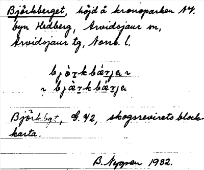 Bild på arkivkortet för arkivposten Björkberget