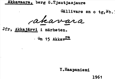 Bild på arkivkortet för arkivposten Akkavaara