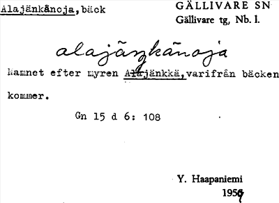 Bild på arkivkortet för arkivposten Alajänkänoja
