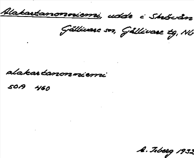 Bild på arkivkortet för arkivposten Alakartanonniemi
