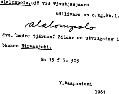 Bild på arkivkortet för arkivposten Alalompolo
