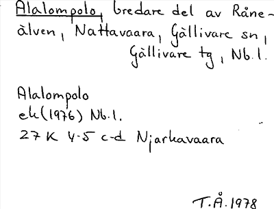 Bild på arkivkortet för arkivposten Alalompolo