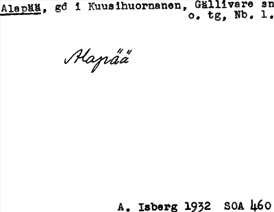 Bild på arkivkortet för arkivposten Alapää