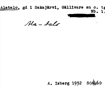 Bild på arkivkortet för arkivposten Alatalo