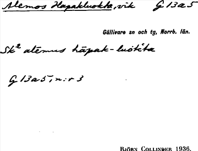 Bild på arkivkortet för arkivposten Alemos Hapakluokta